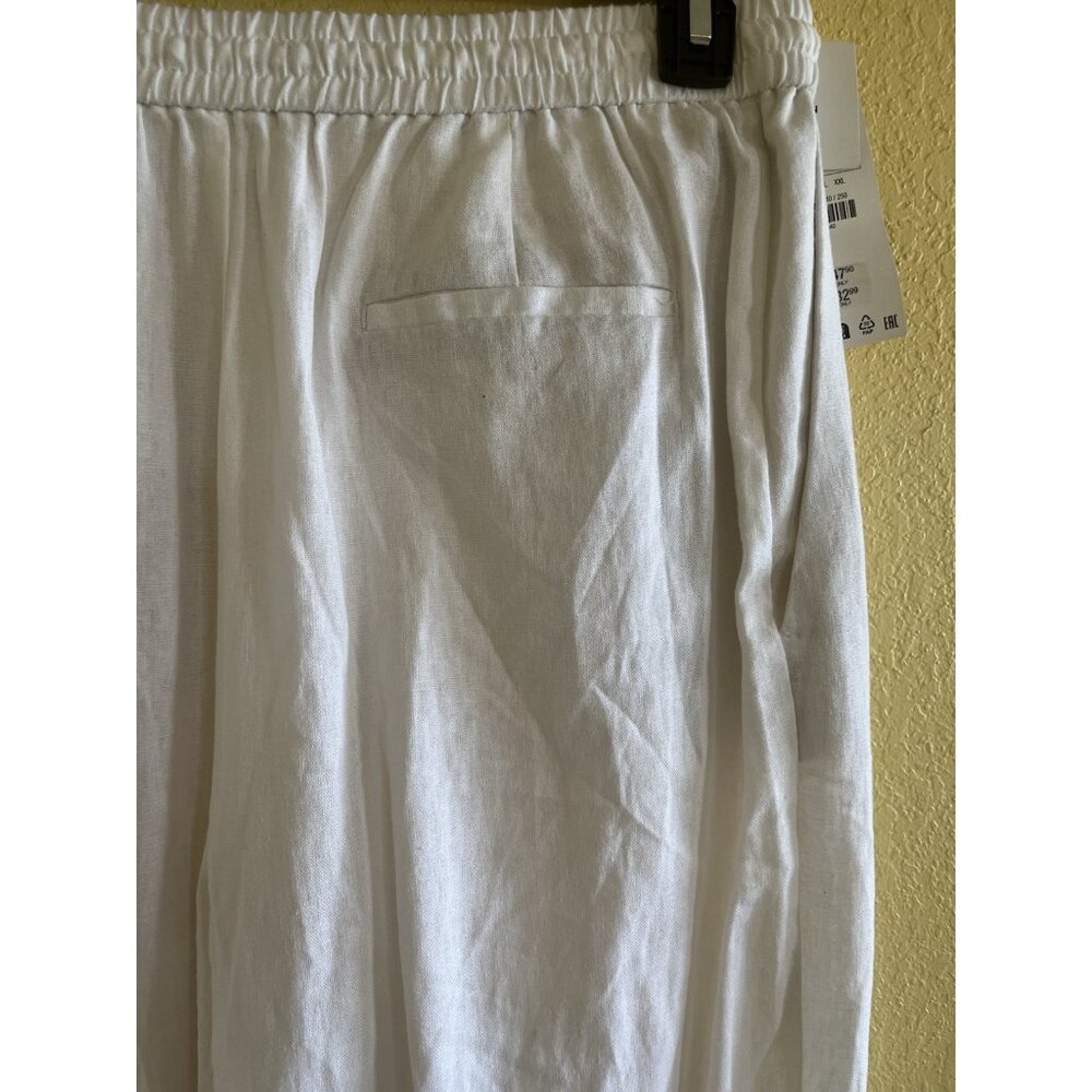 Zara Women's Linen Blend Straight Leg Pull On White Pants Size Large Casual New - Picture 4 of 5